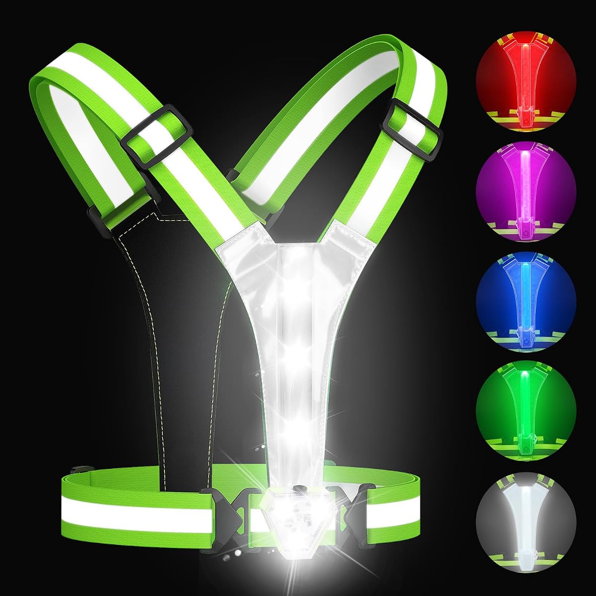 Zacro Chaleco Reflectante LED con Luz de Pecho 500LM, 5 Colores RGB Chaleco para Correr con Luz Recargable de Alta Visibilidad IPX4 Equipo de Seguridad Nocturna para Caminar Perros, Ciclismo, Ajustable para Hombres, Mujeres y Niños