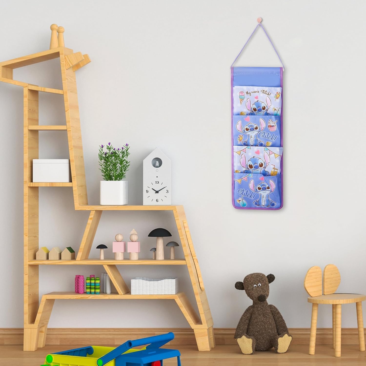 Cute Cartoon Wall Hanging Storage Bag, 4-Pocket Over-The-Door & Wall Home Storage Shelves, Decorations for Kids Bedroom - Image 2