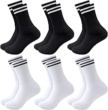 Sports Socks Men Women 6 Pairs Tennis Socks White Black Breathable Long Socks Cotton Work Socks Running Socks with Terry Cloth Sole 35-38 39-42 43-46 47-50