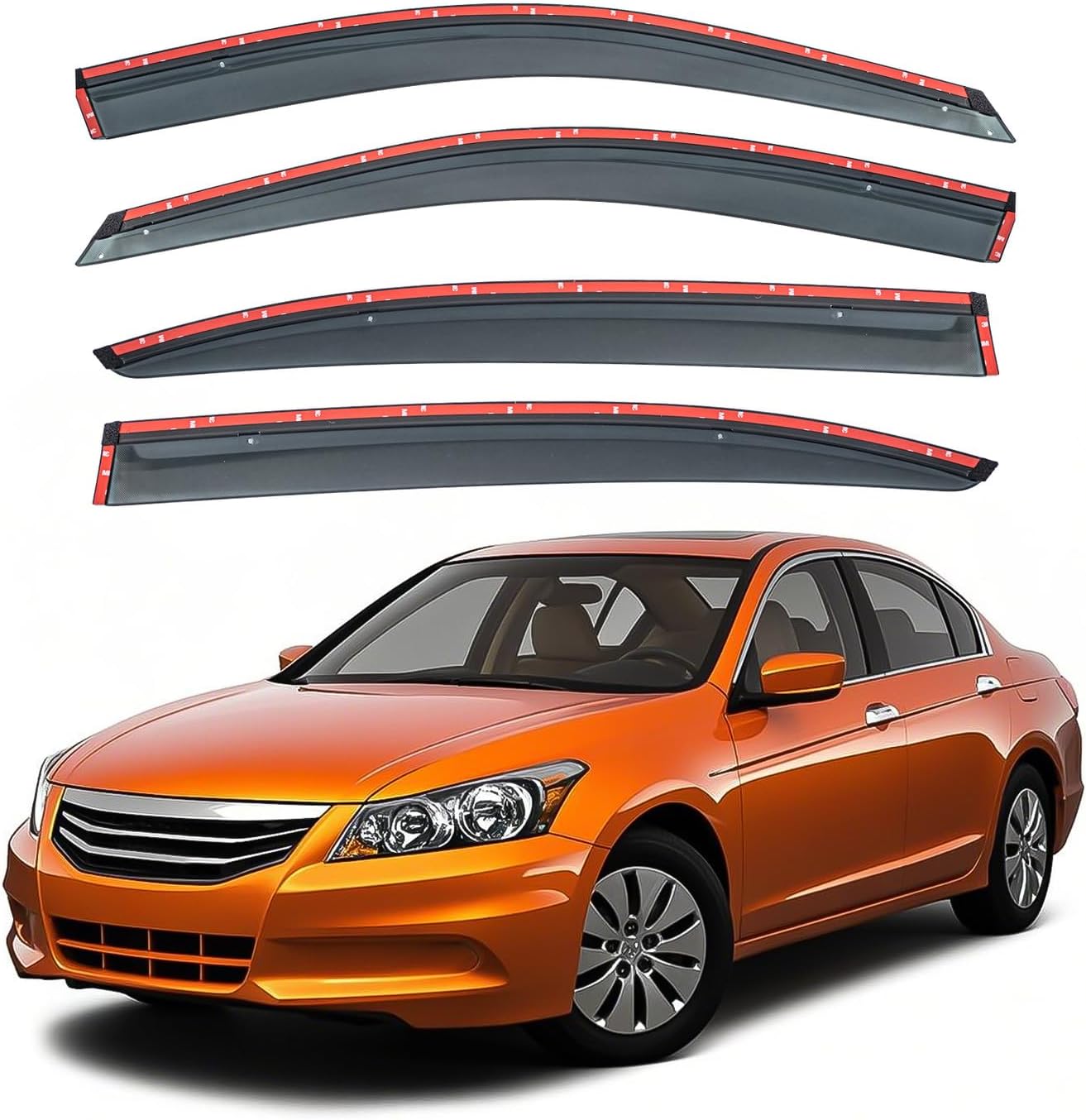 Deal 4-Piece Set JDM Style Outside Mount Tape On/Clip On Type Smoke Tinted Sun/Rain Guard Vent Window Visors with Chrome Trim Compatible with 08-12 Accord 4-Door Sedan Only