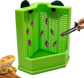 Jwizyotr Medium Chameleon Feeder for Bearded Dragons - Suction Cup Wall Mounted Reptile Insect Feeder with Stainless Bowl & Tweezers