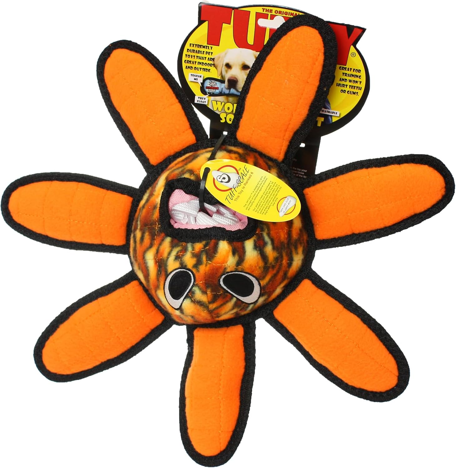 TUFFY - World's Tuffest Soft Dog Toy - Alien Ball Flower Fire - Multiple Layers. Made Durable, Strong & Tough. Interactive Play (Tug, Toss & Fetch). Machine Washable & Floats