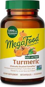 MegaFood Fast-Acting Turmeric Curcumin Supplement, Black Pepper 60 Capsules