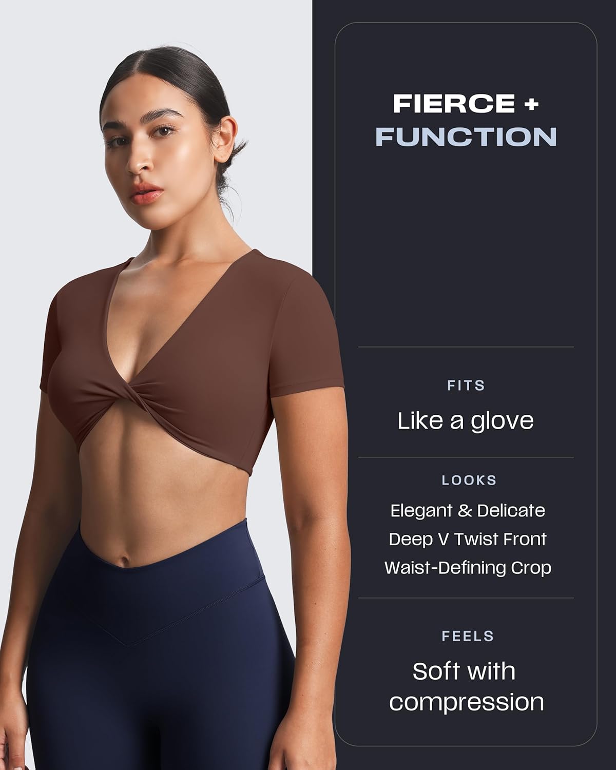 Aoxjox Short Sleeve Crop Tops for Women Sienna Twist Deep V Workout Cropped T Shirt Top - Image 3