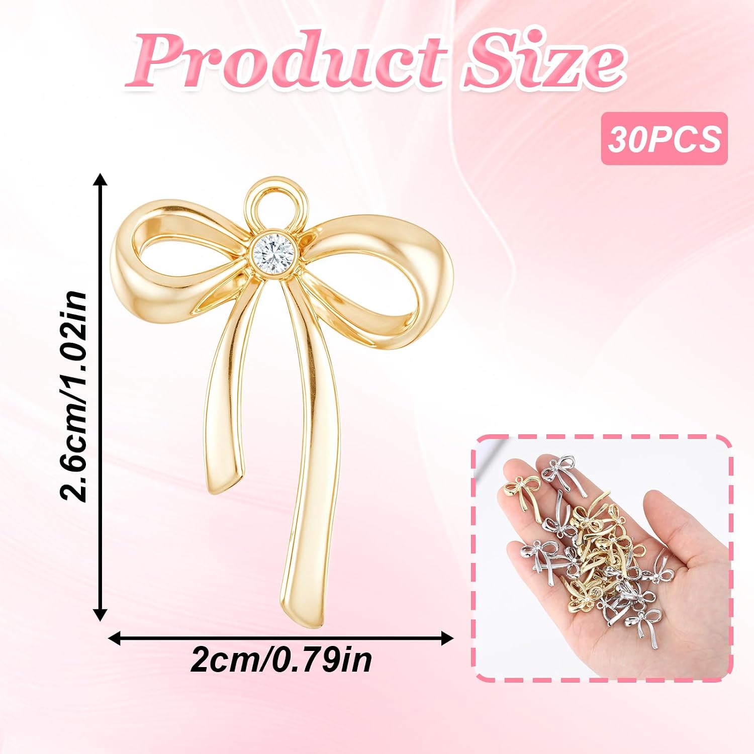 InnoHHustle 30 Pcs Gold Plated Bowknot Charms 2 Colors Alloy Bow Tie Charm Bow Charms for Jewelry Making Gold Bow Charm Pendant Connector for DIY Earrings Bracelet Necklaces