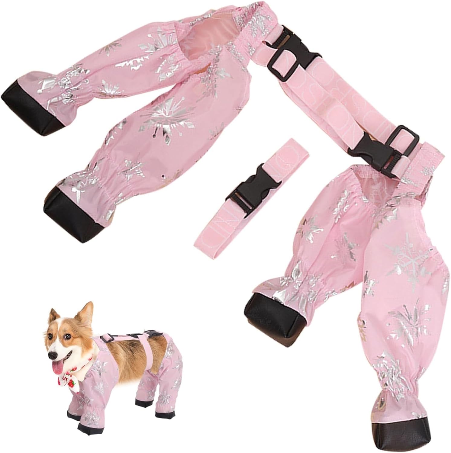 Waterproof Dog Boots with Suspenders, Anti-Slip Paw Protectors for Small to Medium Dogs, Breathable Leggings for Snow Mud and Hot Pavement(L)