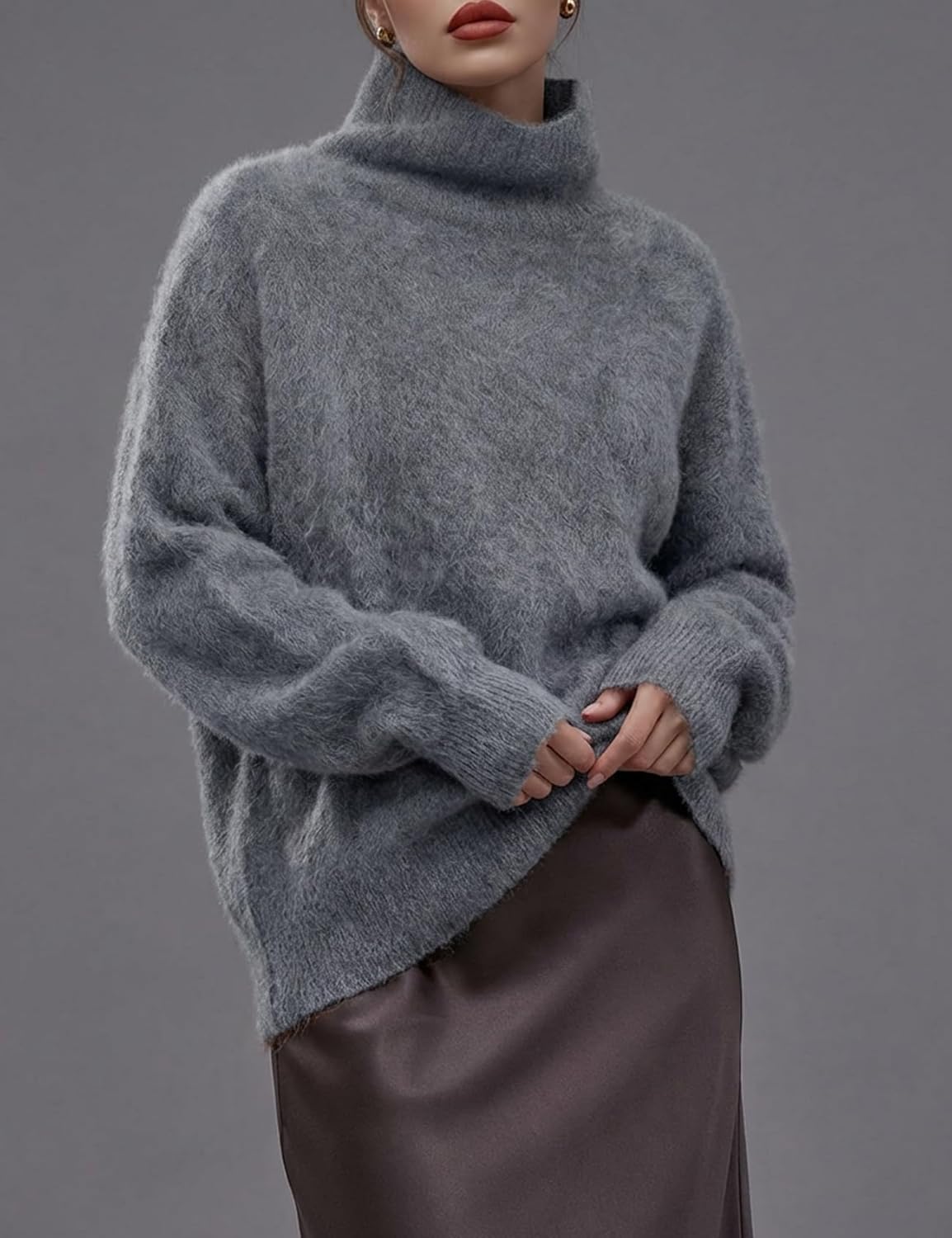 Women's Turtleneck Sweater Oversized Long Sleeve Fuzzy Knit Warm Sweaters 2026 Fall Pullover Tops - Image 3
