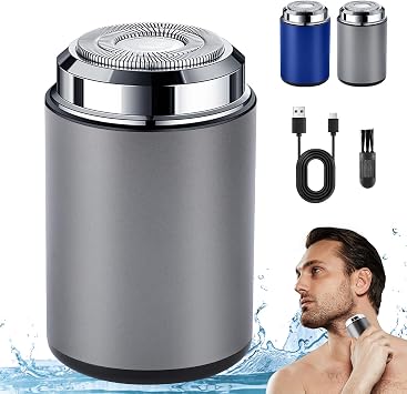 Mini Electric Shaver, Portable Mini Electric Shaver, Pocket Size MiniElectricShaver for Men, USB Rechargeable Waterproof ShaverElectric Beard Trimmer for Car, Office, Business Trip Silver