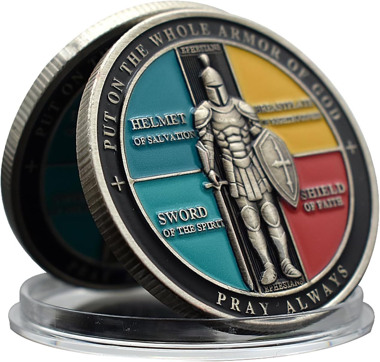 Christian Challenge Coin - Armor of God with Ephesians 6:11-18, Helmet of Salvation, Sword of The Spirit, Shield of Faith - Inspirational Gift for Men & Women