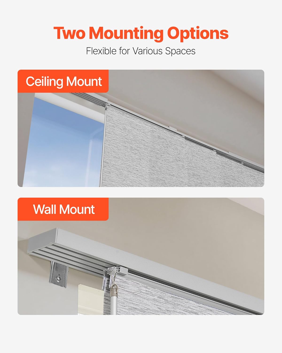 VEVOR Panel Track Blinds, Extendable Track from 45.8 in to 86 in W, Trimmable Panel Curtains Up to 96 in H, Adjustable Vertical Panel Blinds for Sliding Doors, Patio Doors, Room Divider, Window, Gray