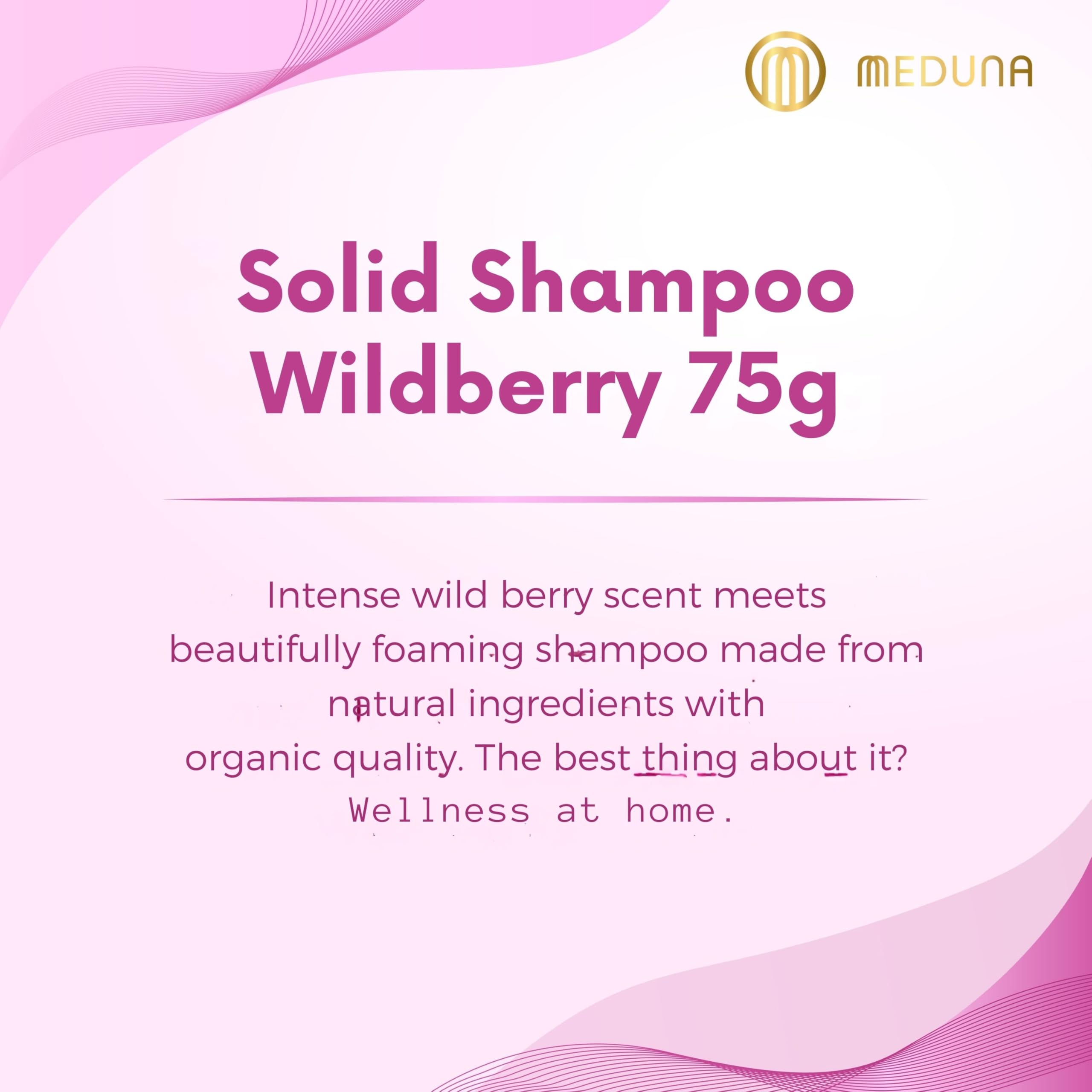 MEDUNA Shampoo per capelli solido Wild Berry 75 g – Profumo di bacche – Sapone per capelli con olio di cocco biologico e burro di karitè – Shampoo per la cura dei capelli – Shampoo per tutti i tipi di