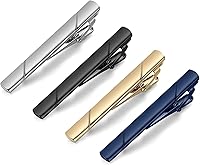 MOZETO Men's Tie Clips Set of 4 - Gold Silver Black Blue Tie Bars for Regular Ties, Luxury Gift Box