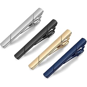 MOZETO Tie Clips for Men Black Gold Blue Silver Tie Bar Set for Regular Ties Luxury Box Gift