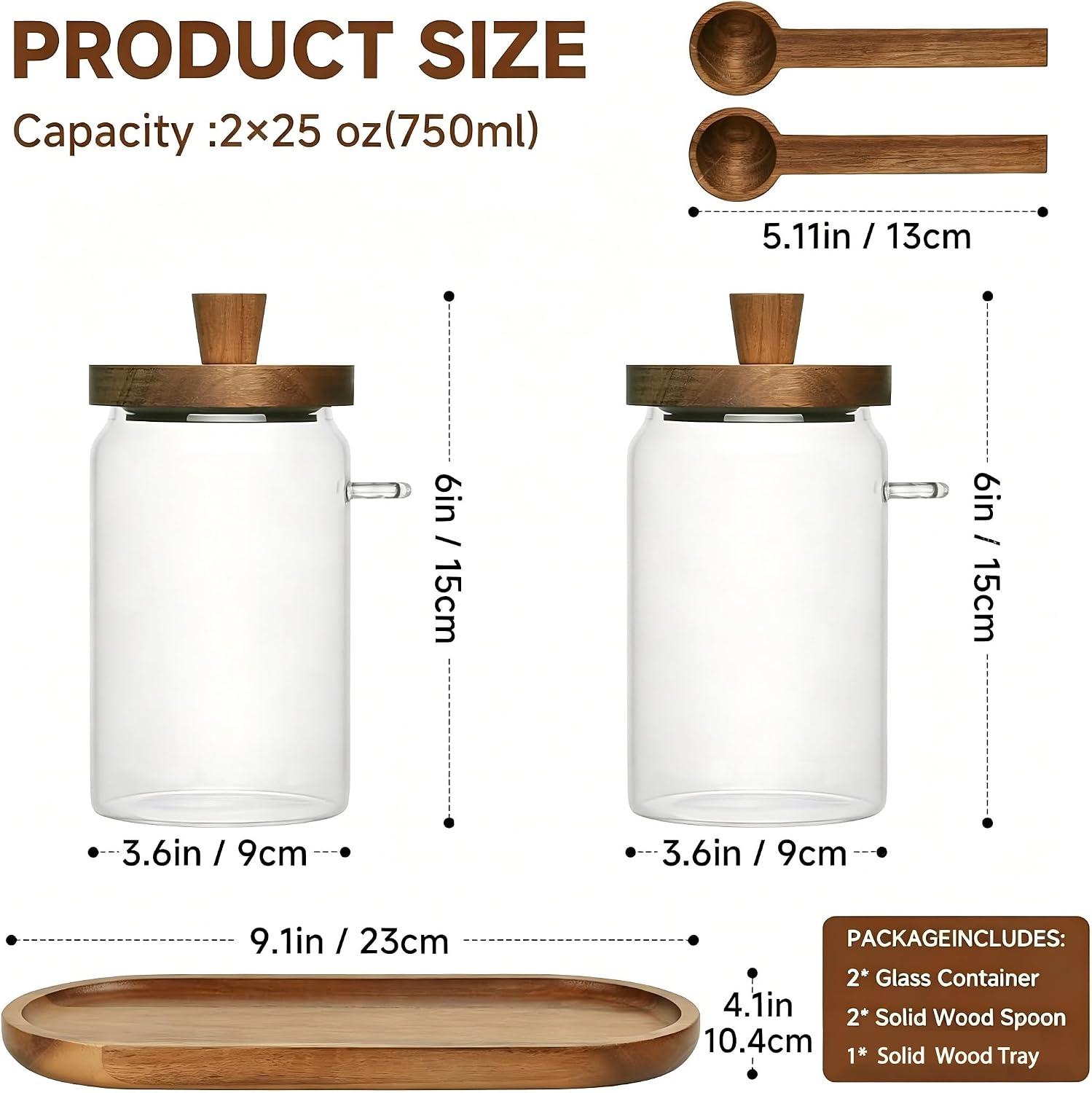 Glass Coffee Canister Set, 2Pcs 25OZ Airtight Storage Containers with Lids & 2 Scoops - Kitchen Food Jars for Coffee Beans, Ground Coffee, Sugar
