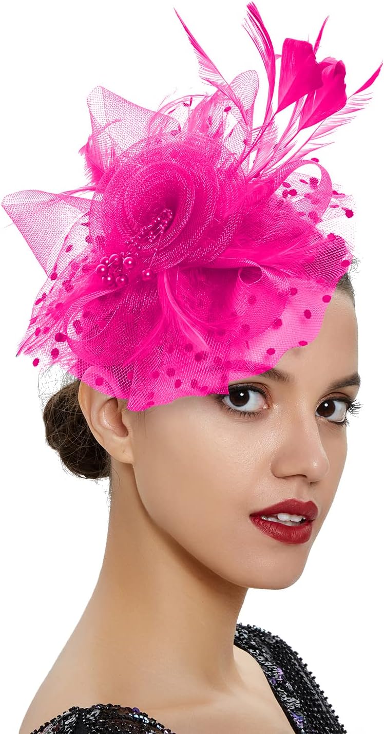 UTTPLL Fascinators for Women Tea Party Headband Kentucky Wedding Cocktail Flower Mesh Feathers Hair Clip Derby Hats