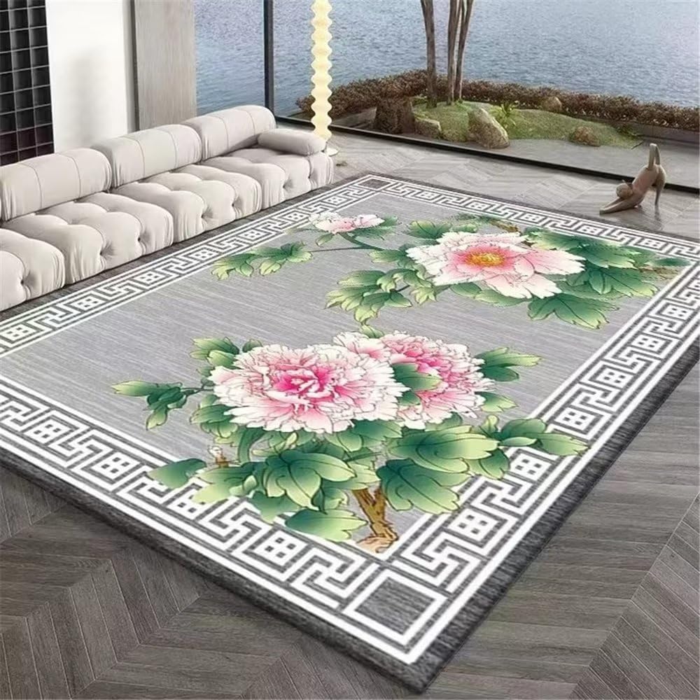 Tapis de salon vert oriental 100x160cm lavable vintage pour style rétro