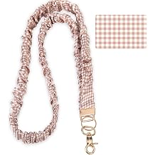 Gingham Scrunchie Lanyard for Teacher, Retractable Stretchy Neck Lanyard for Keys, ID Badges Brown