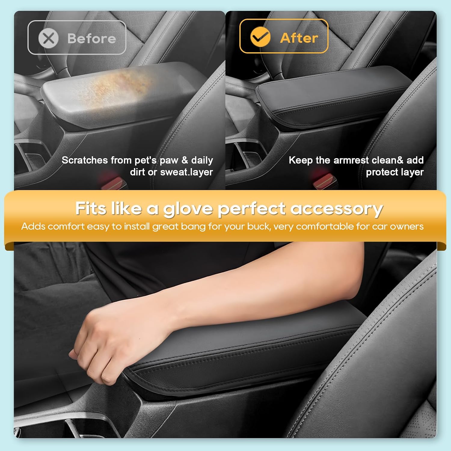 LFOTPP Armrest Cover for 2027+ Chevy Bolt EV Accessories Center Console Cover Arm Rest Protector Middle Lid Pad Protector PU Leather, Anti-Scratch,Non-Slip