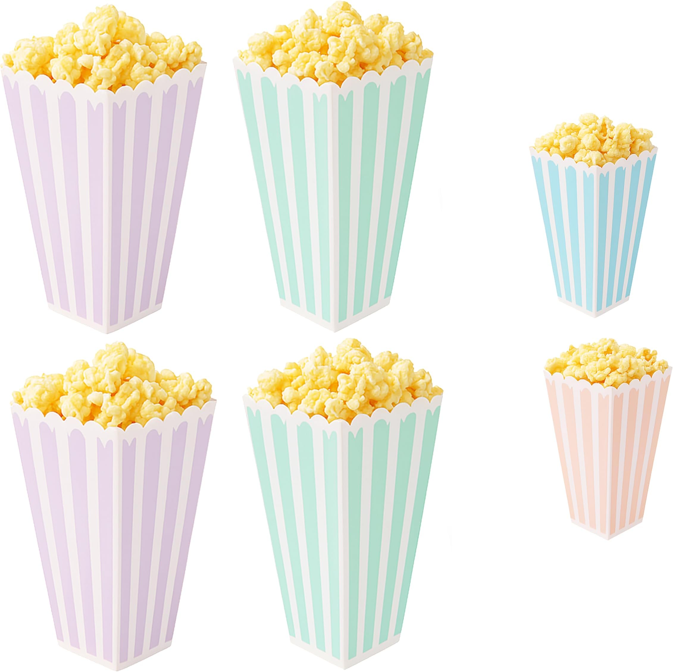 4 Pack Reusable Popcorn Containers, Each Box Holds 60g of Popcorn Classic Striped Random Colours Holders Ideal for Family Movie Nights, Home Cinema Snack Boxes