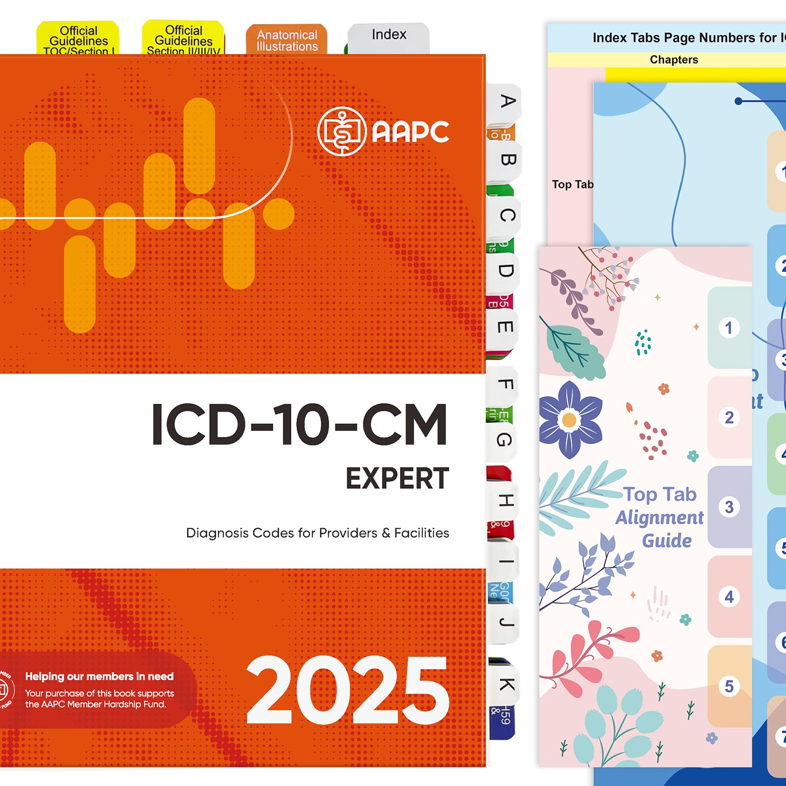 Index Tabs for ICD-10-CM 2025 AAPC Version, Complete Book Tabs Set with Blanks, Bookmarker, Laminated Color-Coded with Alignment Guide & Page Numbers