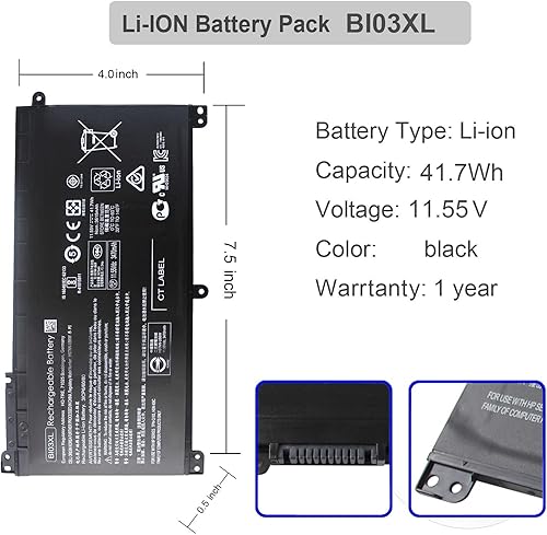 Miniatura 2 de BI03XL ON03XL - Batería compatible para HP Pavilion X360 13-u000 M3-m000 M3-U001DX Stream 14-ax000 14-ax010wm 14-ax020wm 14-ax030wm Series - Batería