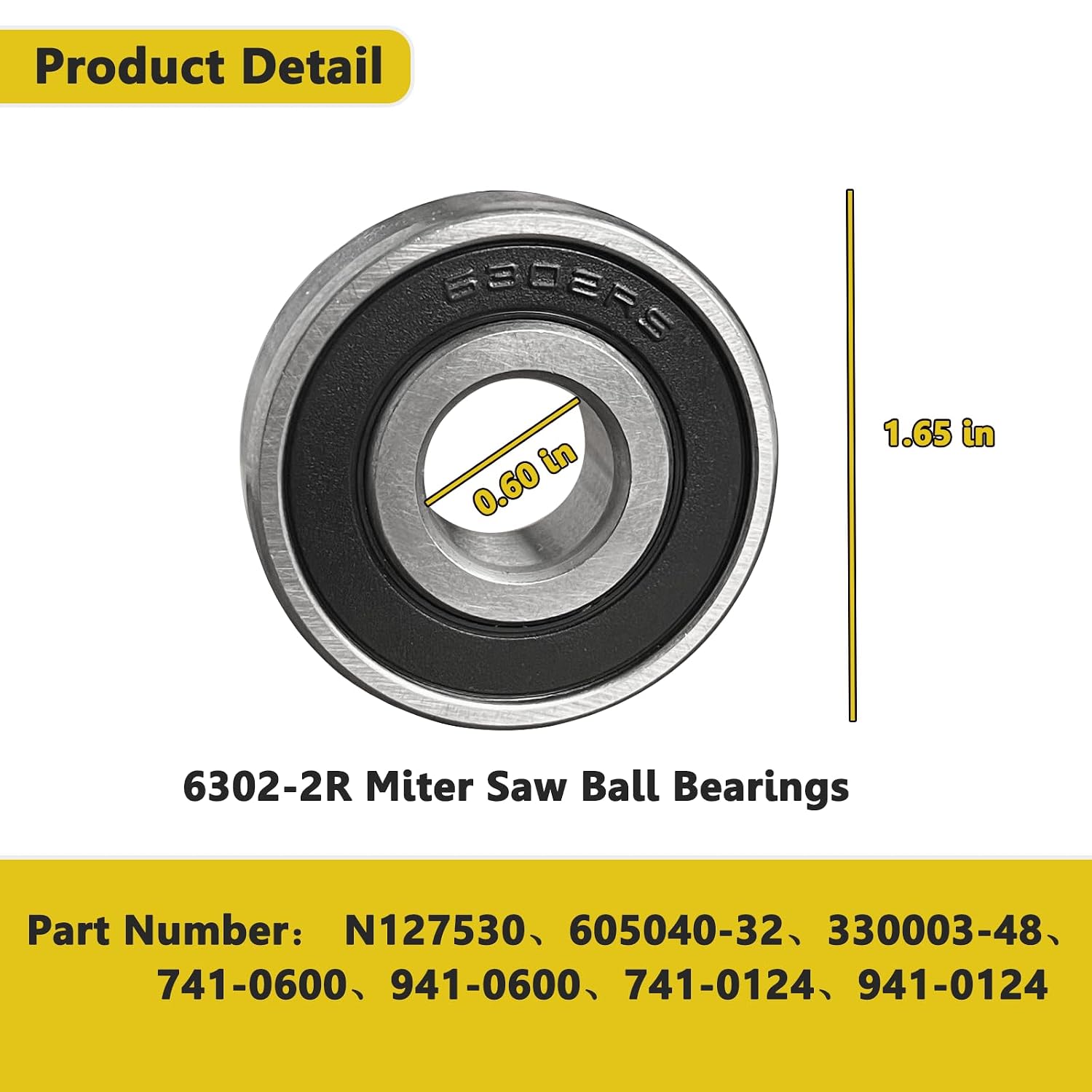 1 Pc N127530 6302-2RS Replacement Miter Saw Ball Bearings Fit for DW708 DW716 DW717 DW718 DWS780 Miter Saw Replacement Part