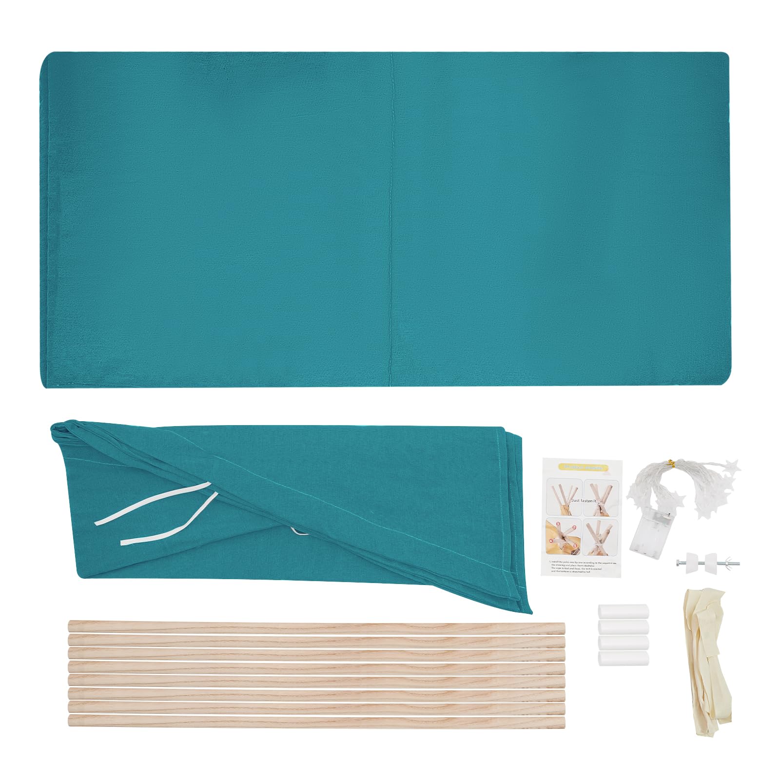 Tipi Tenda per Bambini con Tappetino e Catena Luminosa, Pieghevole in Cotone, Casetta Giocattolo 120 x 120 x 140 cm Blu