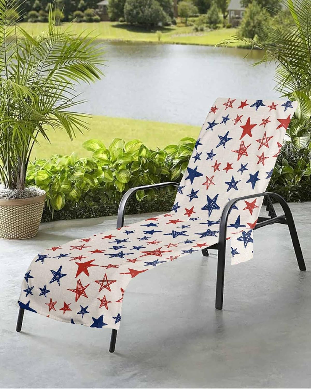 Freedom Stars Flag Beach Pool Patio Lounge Chaise Chair Cover Towel With Pockets,Absorbent & Quick Dry Microfiber Towel Cover Bag Summer Accessories for Sunbathing 4th of July Patriotic Memorial Day
