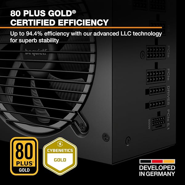 be quiet! Pure Power 13 M 550W Power Supply, 80 PLUS® Gold Certification, ATX 3.1 PSU, Support For PCIe 5.1 GPUs, Semi-Passive 120mm be quiet! Fan, LLC Technology, Single Rail, For Overclocked GPUs - 3