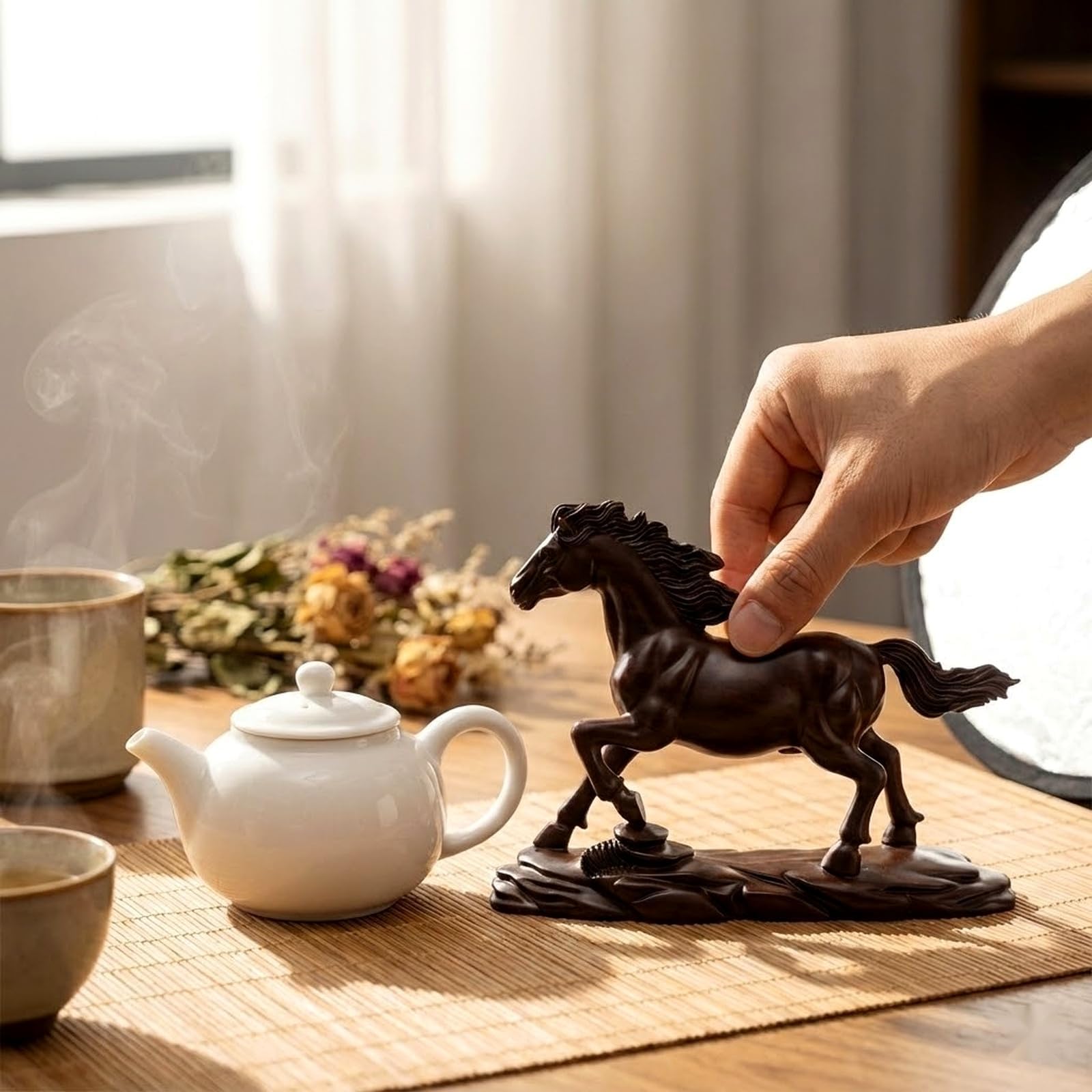 Amazon.co.jp: LOGOFUN 木製馬の置物 木製 干支 馬像 中国の馬の彫刻