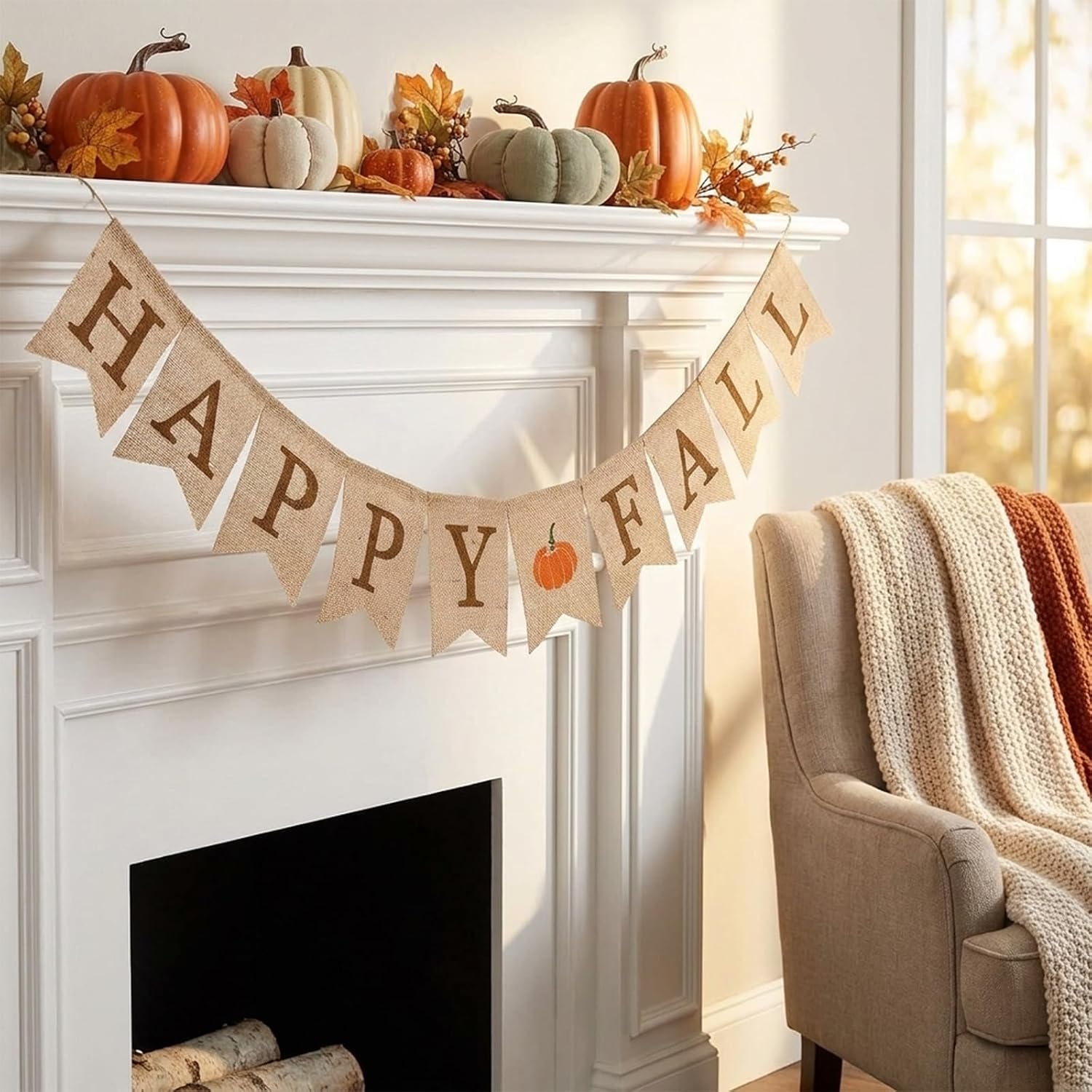 Happy Fall Pumpkin Burlap Banner Sign Autumn Harvest Home Decor — view 6