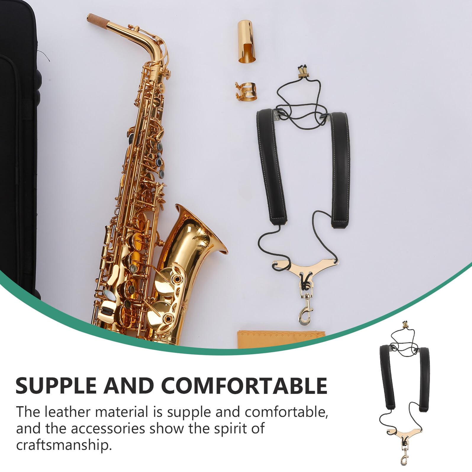 Bandoulière de Saxophone Noire, Harnais à 2 Épaules en Cuir de Vache et Corde D’escalade en Métal, Confortable pour Débutants