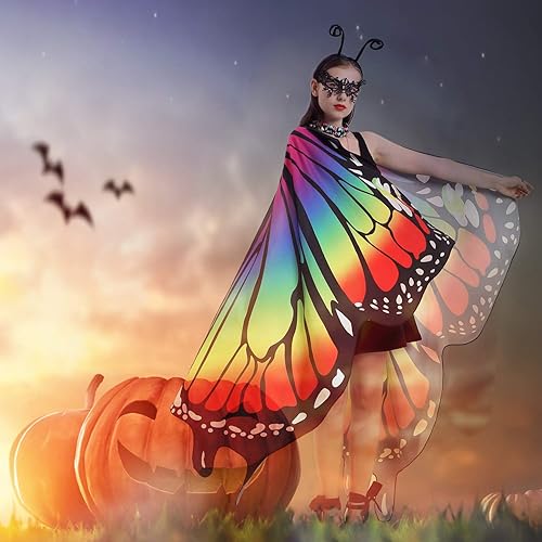 Miniatura 6 de Alas de mariposa, disfraz de mariposa "2021", máscara de encaje de mariposa, diadema de antena de insectos, disfraces de Halloween para mujer