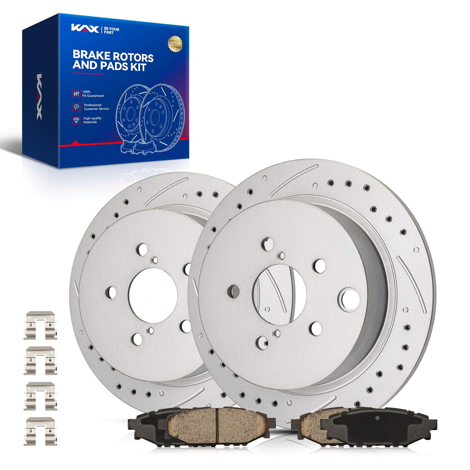 KAX Rear Brake Kit, Drilled and Slotted Brake Rotors, Ceramic Brake Pads | Fits Subaru Forester 2014-2018, Subaru Impreza 2012-2019, Subaru Crosstrek 2016-2019, Subaru XV Crosstrek 2013-2015
