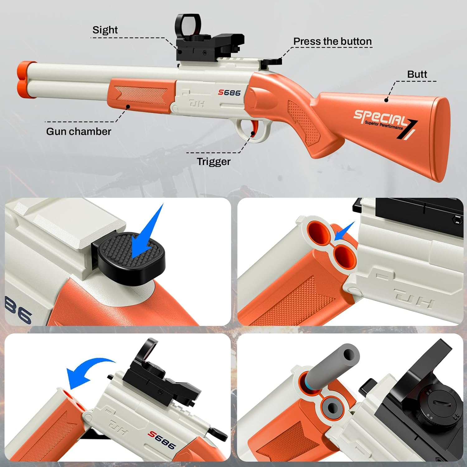 Double Barrel Toy Gun Shotgun - EVA Soft Bullet Dart Foam Blaster with Scope Kids Teen Adults Outdoor Play Boy Girl Age 8+ 9 10 11 12 Cool Sniper Rifle Realistic Educational Shooting Game Gift