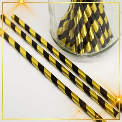 Miniatura 5 de FAMASTON Paquete de 150 pajitas de papel biodegradables de rayas amarillas  Pajitas desechables de color amarillo blanco  Para pasteles en