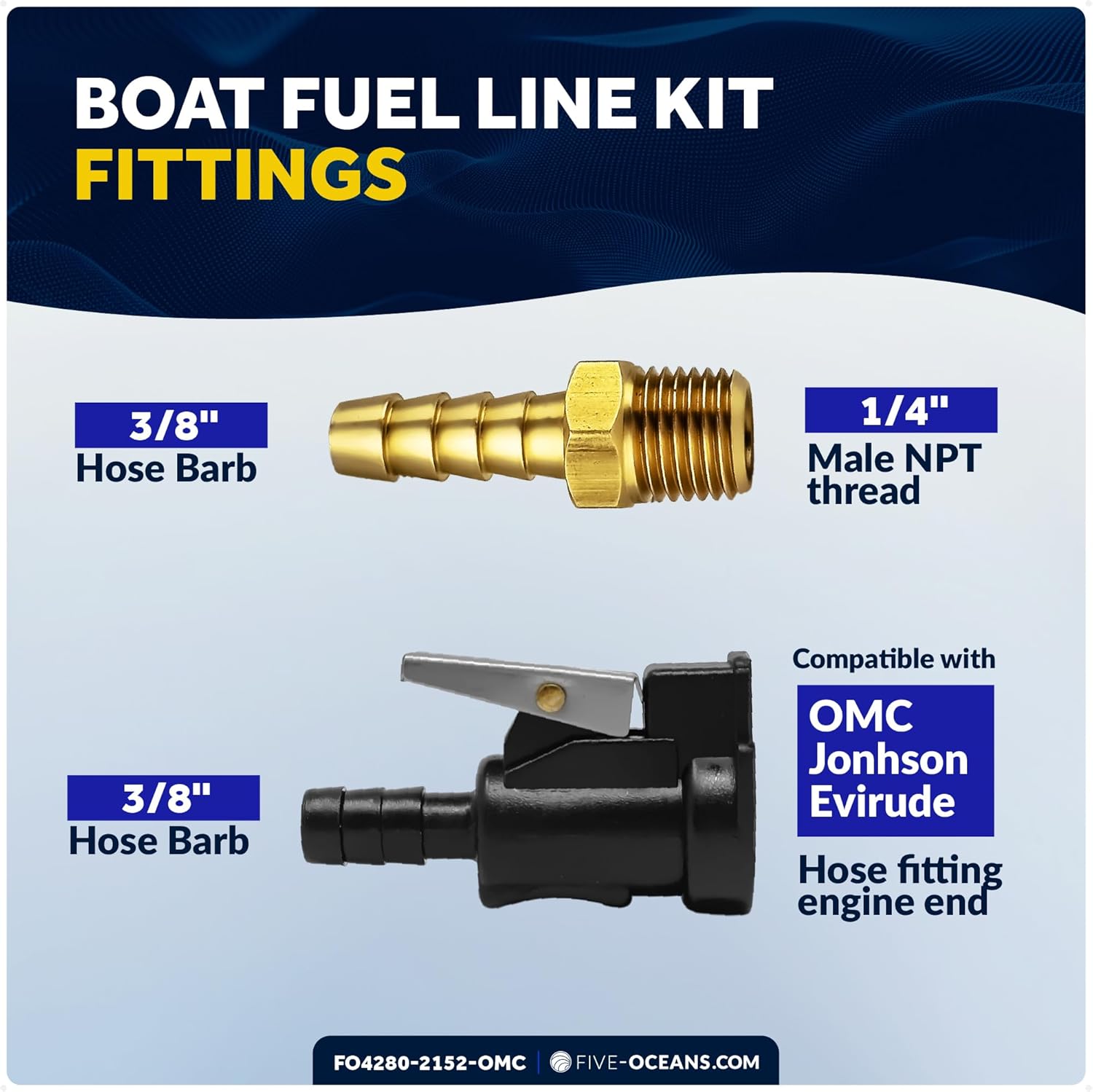 Five Oceans Marine Boat Fuel Line Assembly with Primer Bulb Kit - Compatible with OMC/Johnson/Evinrude, 3/8-Inch x 6-Foot, EPA/CARB Approved - FO4280-2152-OMC