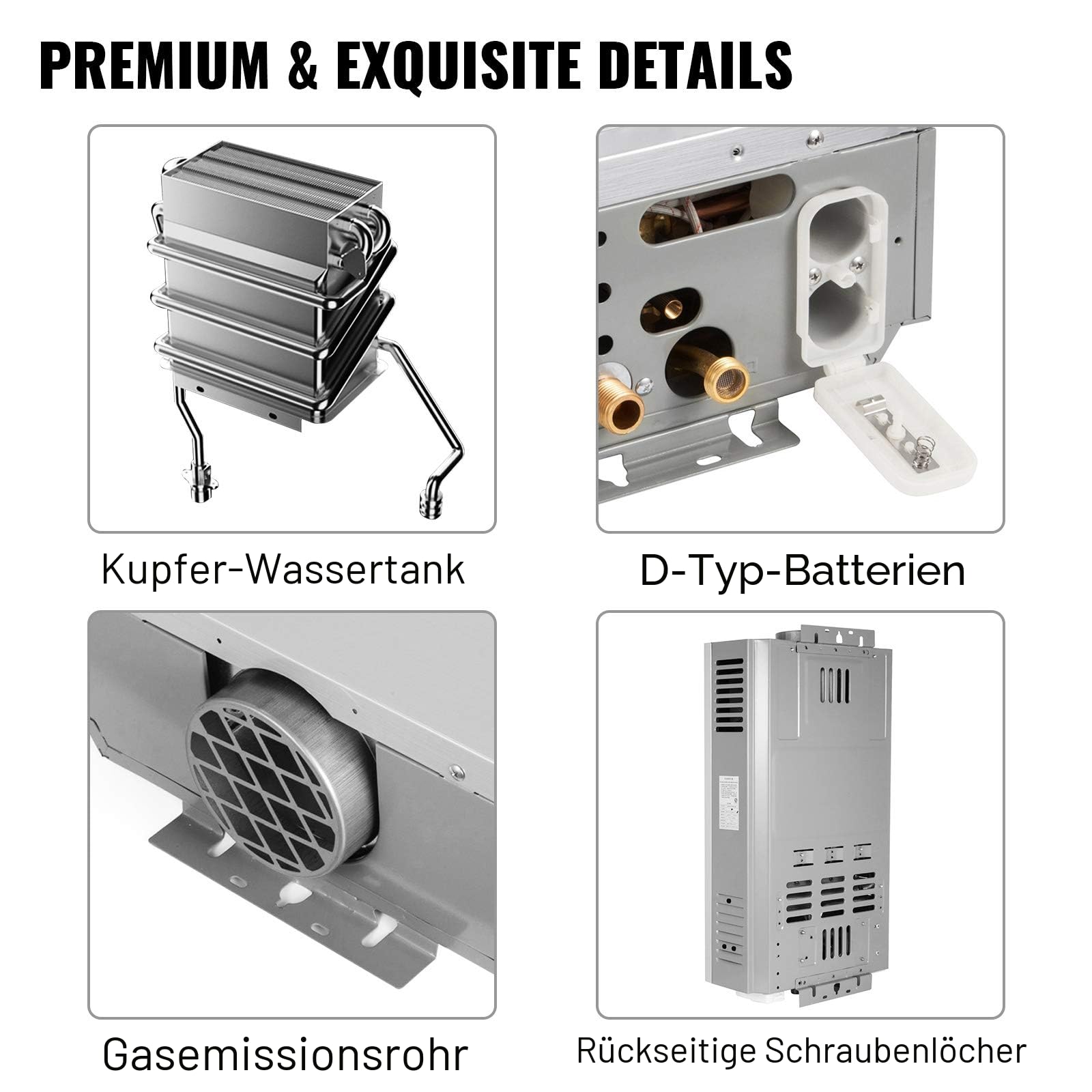 Gas-Wassererhitzer, 16 L/min 32 kW tragbarer wasserloser Durchlauferhitzer, sofortiger Propangas-Wassererhitzer mit digitalem Display und mehrfachem Schutz für Camping- und Wohnmobilreisen (16 L)