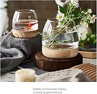 Vista 8 de Jarrón de cristal con base de madera desmontable, pequeña planta hidropónica de escritorio, terrario ecológico para acuario, florero para peces
