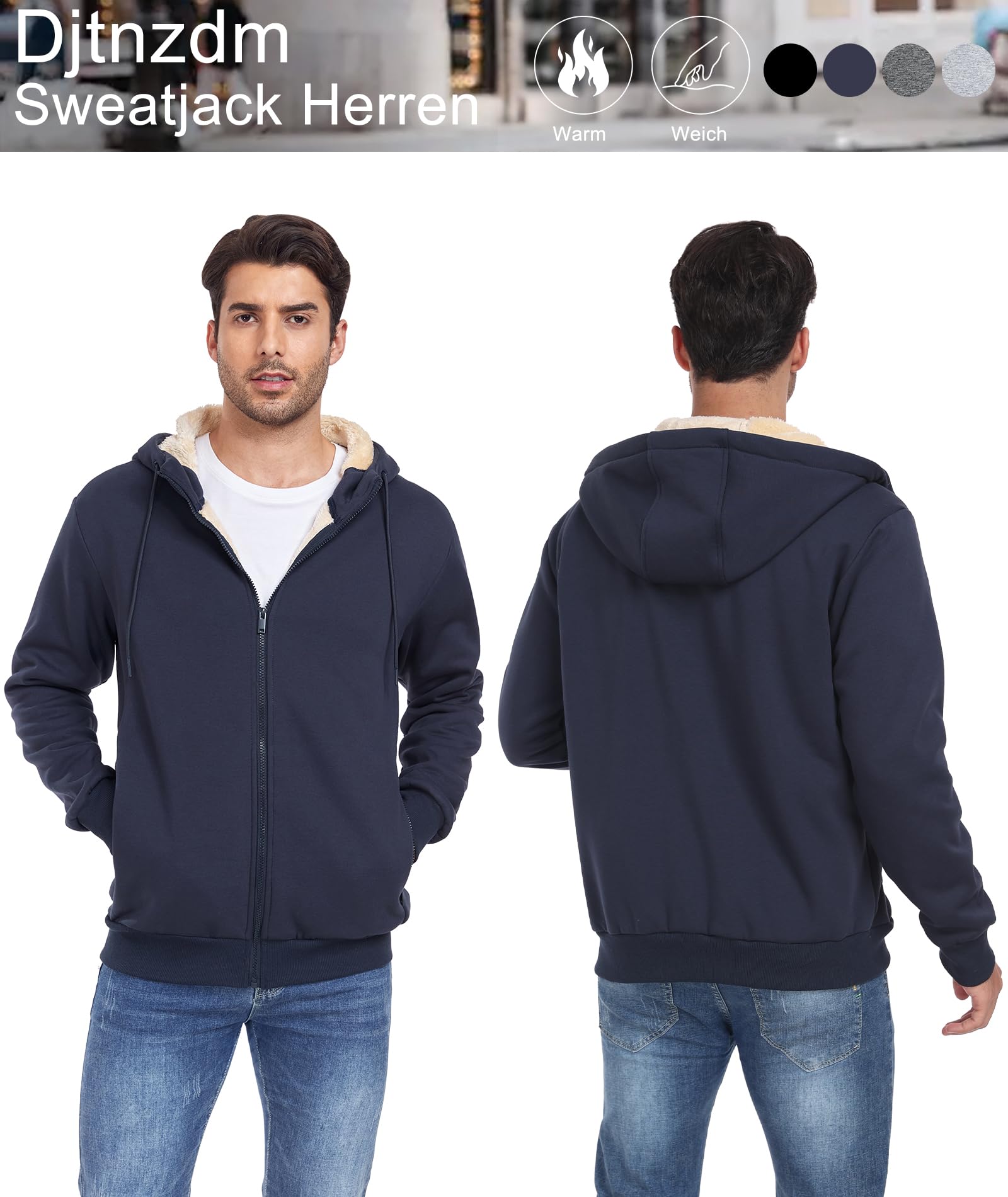 Djtnzdm Felpa con Cappuccio e Zip Uomo Inverno Felpa in Pile Caldo Casual Hoodie con Cerniera Uomo Tasche Giacca Termica con Zip