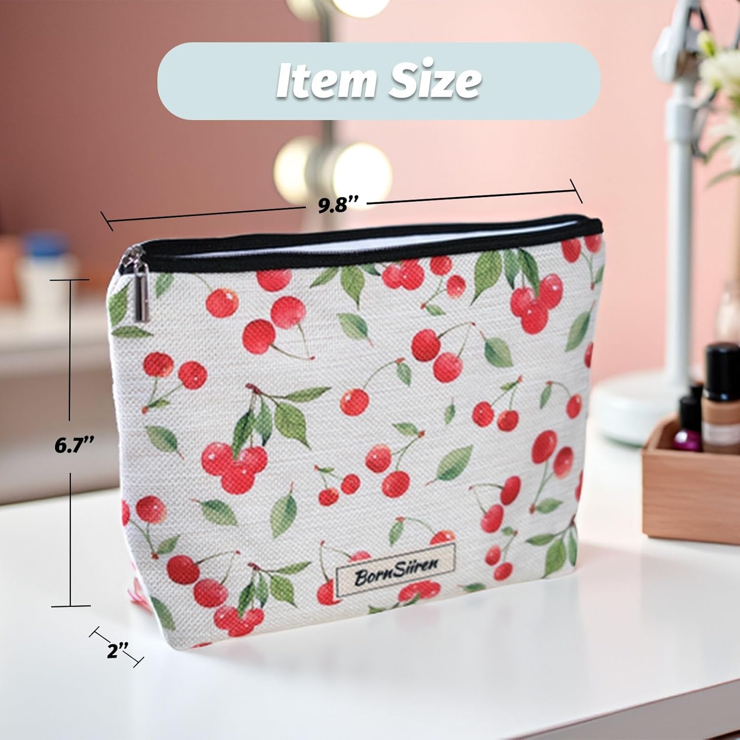 Cherry Makeup Bag Cosmetic Bag for Women Toiletry Bag Zipper Pouch Organizer Travel Accessories Storage with Lining - Image 7