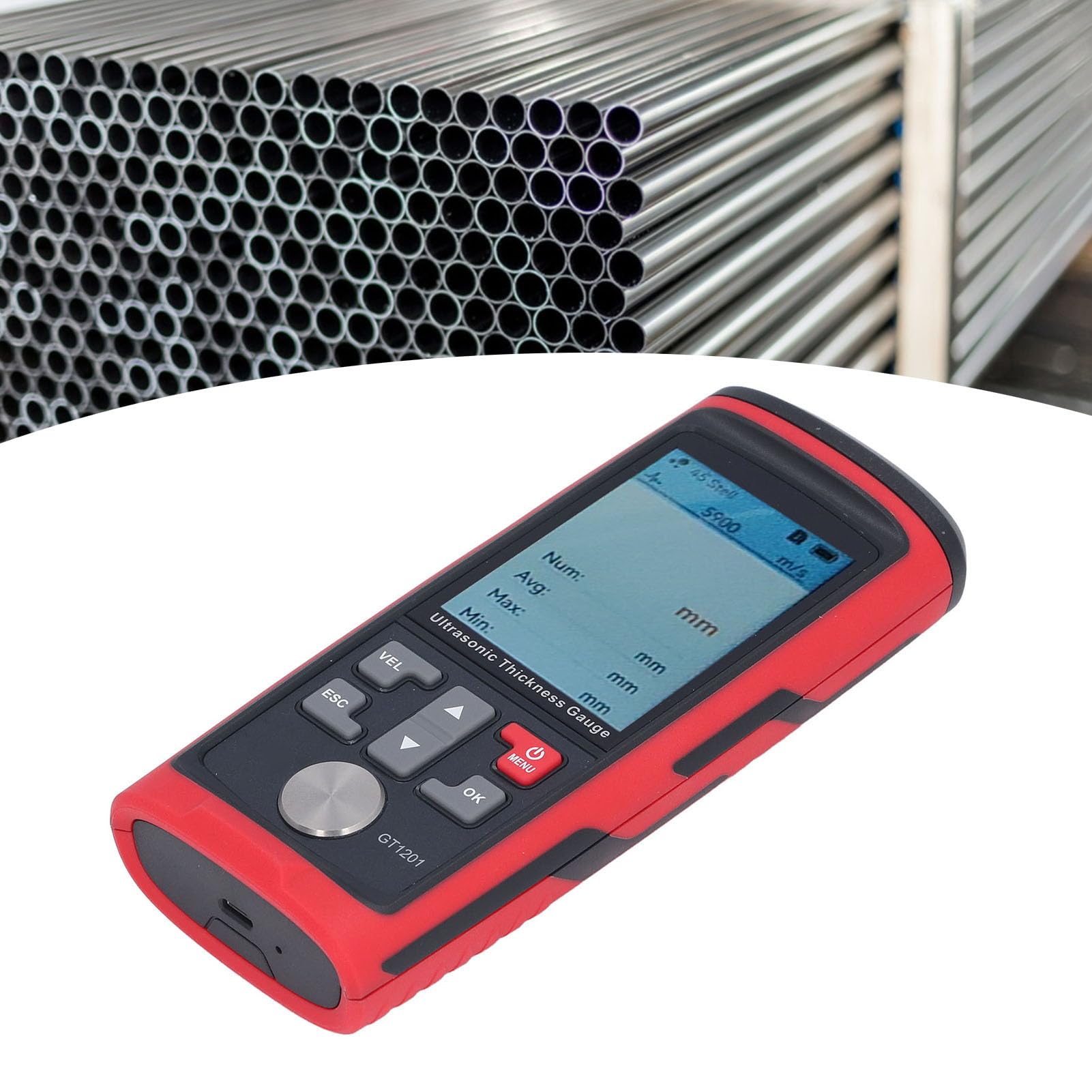 Przenośny ultradźwiękowy miernik grubości, Zakres pomiarowy 1,00-300,0 mm, automatyczna kalibracja Przemysłowy cyfrowy miernik grubości do metalu Stal Aluminium Miedź Plastik Szkło