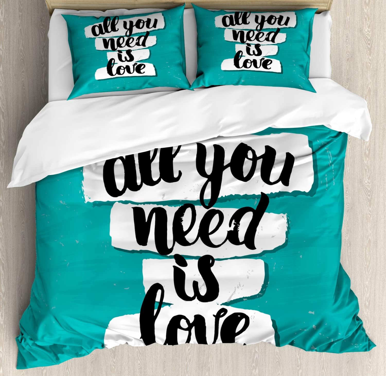 Ambesonne Puerto Rico Duvet Cover Set, I Love Puerto Rico Doodle Hand-Written with Heart and Flag, Decorative 3 Piece Bedding Set with 2 Pillow Shams, Queen Size, Black Vermilion