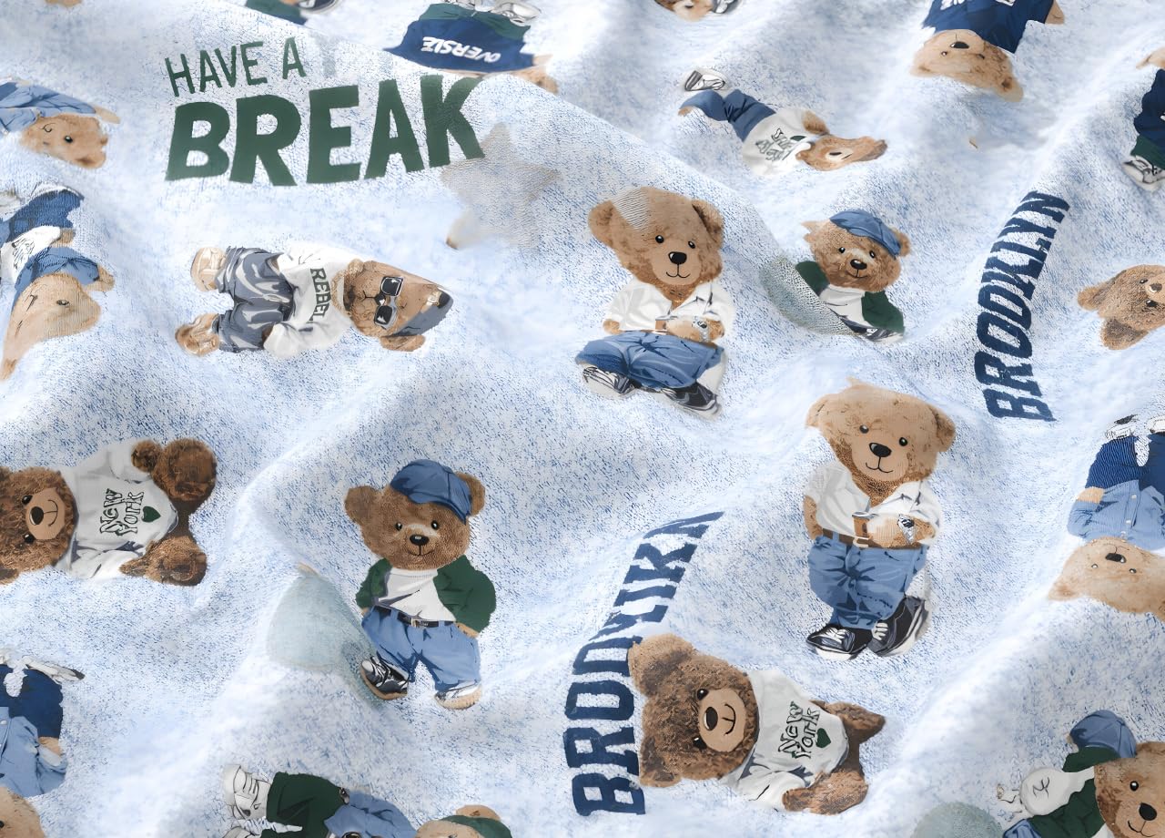 BIANCHERIAWEB Completo Lenzuola Letto in 100% Cotone Made Italy Disegno Teddy Francese Azzurro