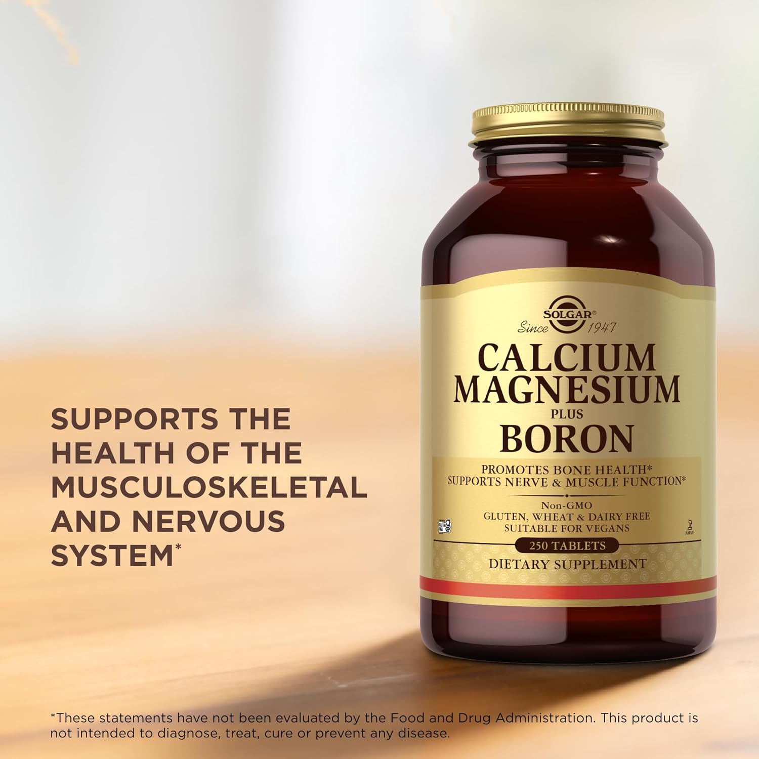 Solgar Calcium Magnesium Plus Boron - 250 Tablets - Promotes Bone Health, Supports Nerve & Muscle Function - With Boron for Calcium Metabolism - Vegan, Gluten Free, Dairy Free, Kosher - 83 Servings