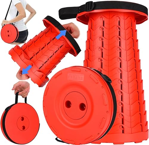 Miniatura 11 de Fishboy Taburete plegable mejorado, capacidad máxima de 400 libras, ligero pero resistente, taburete plegable retráctil portátil telescópico Rojo