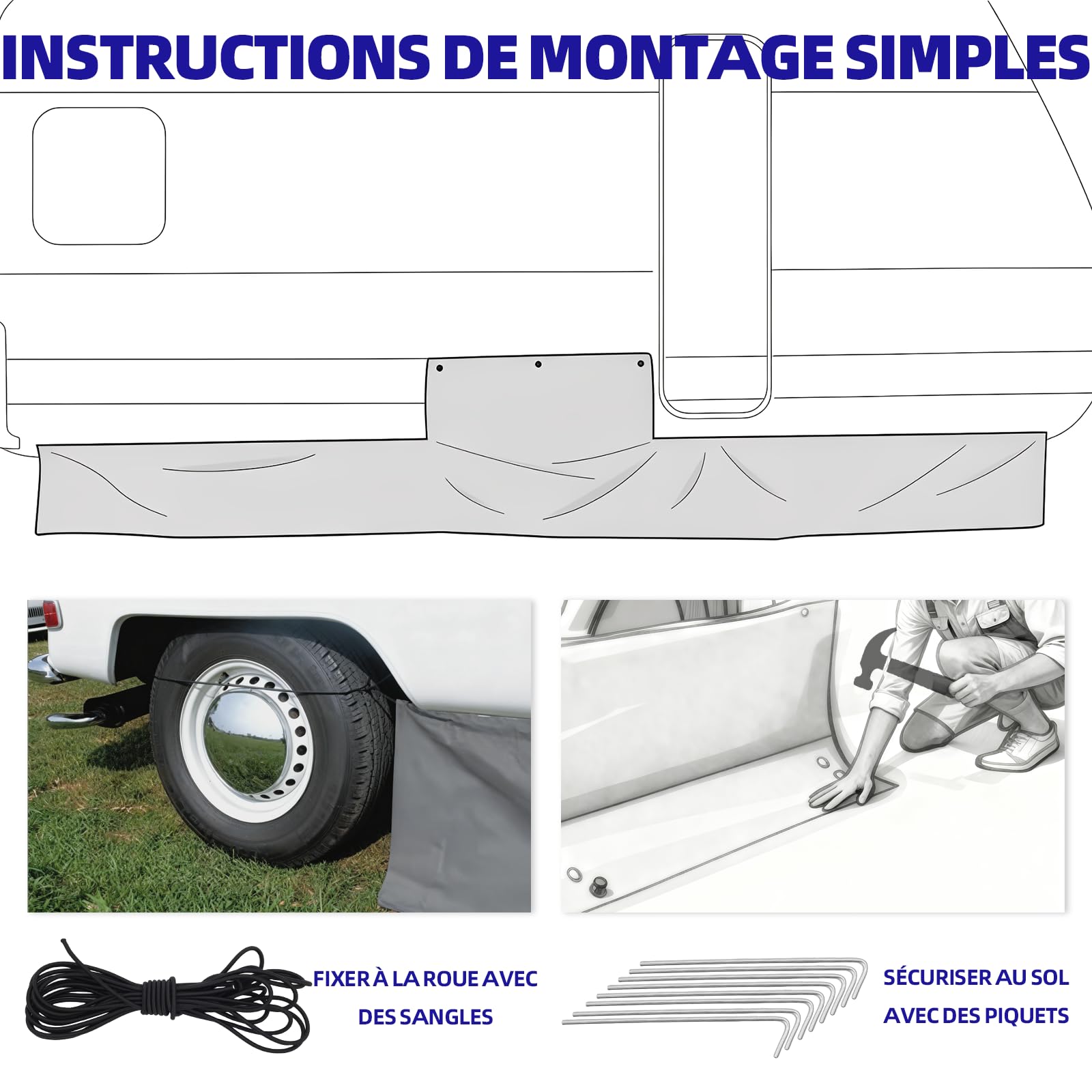Jupe de Sol pour abri de Camping-Car, Dimensions Standard pour Camping-Cars et fourgons aménagés. Convient aux Camping-Cars et fourgons aménagés. 7 x 0,5 m.