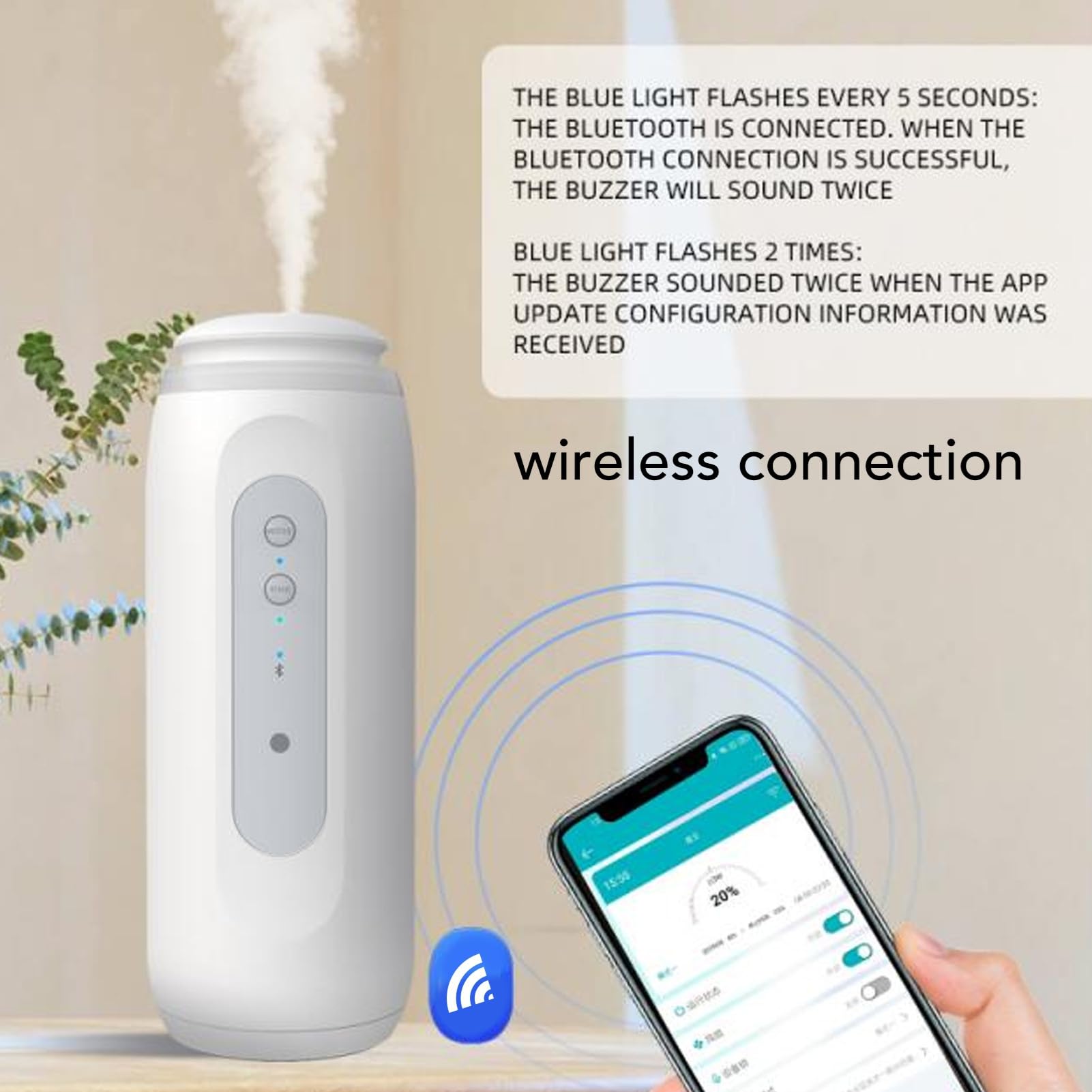 Diffusore di Aromi Diffusore di Nebbia di Oli Essenziali Ricaricabile con Controllo Bluetooth per Hotel Spa Domestico 100 Ml Bianco