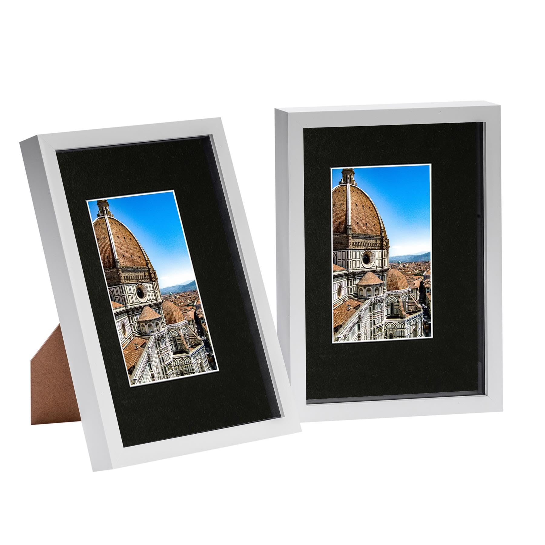 Nicola Spring 3D Shadow Box Frames - White A4 Frame (20 x 30cm) - Black A5 Mount (14 x 21cm) - Pack of 2-3D 3D Photo Picture Box Portrait Display Case Wedding Crafts Frame