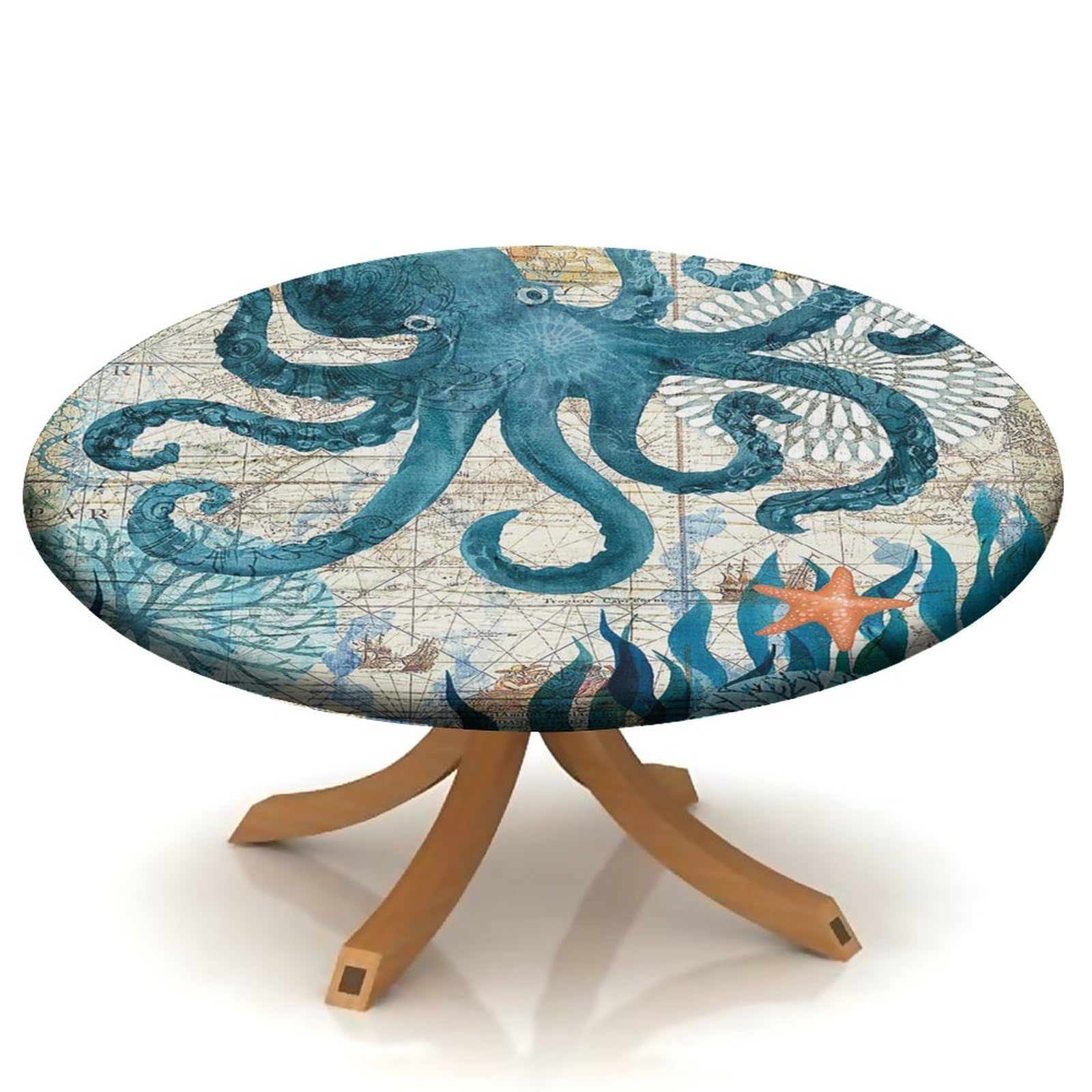 igoga sports Round Fitted Tablecloth for Dining Room Table, Elastic Edge Table Cover for Outdoor Picnic Patio Birthday Party or Indoor Table Decor Fits Tables Up to 40''-44